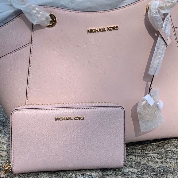 Michael Kors Jet Set Travel Saffiano Leather Chain Shoulder Tote + WALLET - Picture 3 of 5